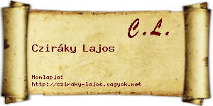Cziráky Lajos névjegykártya